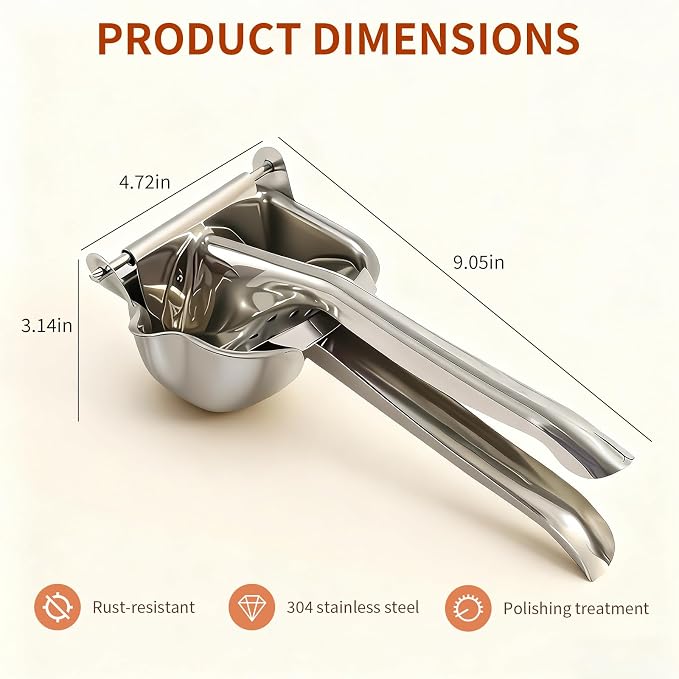 Heavy Duty 304 Stainless Steel Lemon Squeezer, Manual Citrus Juicer Hand Press Juice Extractor, Fruit Presser for Orange, Lime, Grapefruit & Pomegranate