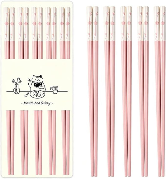 5 Pairs Reusable Fiberglass Chopsticks, Dishwasher Safe, Non-Slip Chopsticks for Sushi Ramen Rice, 9.6inch - Pink