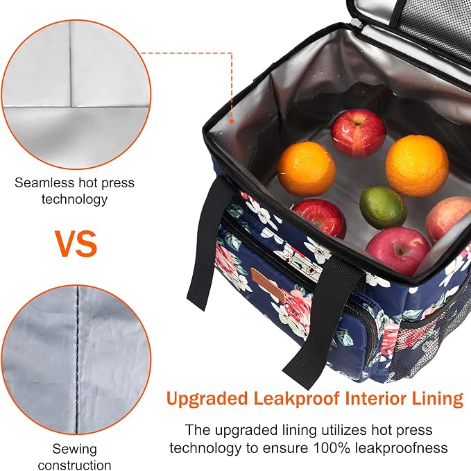 Lunch Bags for Women/Men, Insulated Lunch Bag for Work Office Picnic - Large Lunch Cooler Bag Leakproof Lunch Box with Adjustable Shoulder Strap for Adults - Floral(15L)