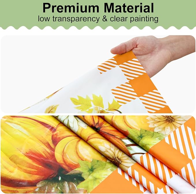 6 Packs Buffalo Disposable Table Cloth, 54 x 108 Inch Waterproof Plastic Tablecloth, Rectangle Pumpkin Orange and White Checkered Table Covers for Picnic, Birthday, Party