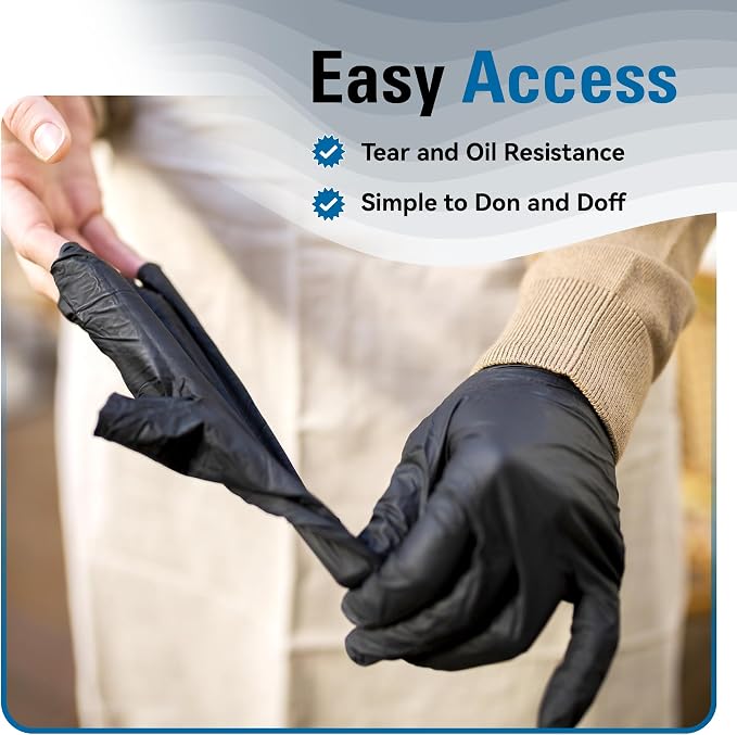 SWIFTLITE Nitrile Gloves Disposable Latex Free, 4 Mil Black Food Grade Powder Free Rubber Gloves for BBQ, Cooking, Cleaning