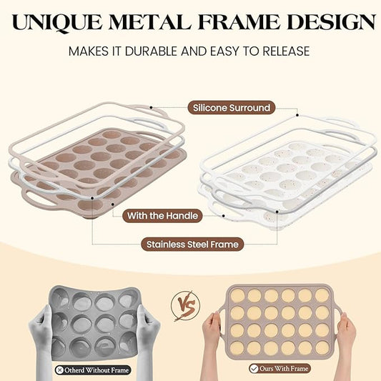 Vinino 2Pack Mini Silicone Muffin Pans for Baking with Metal Reinforced Frame, 24 Cups Mini Size Nonstick Cupcake Pan, BPA Free Oven Dishwasher Safe Baking Mold for Muffins Cupcakes