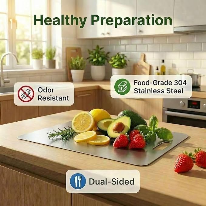 3 PCS Stainless Steel Cutting Boards for Kitchen, Non Toxic Chopping Boards for Meat, Fruits & Break, Dishwasher Safe, (15.3"x11", 13.4"x9", 11.8"x8")
