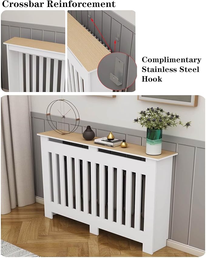 Modern Radiator Covers Wall Heater Cover Cabinet Shelf Bathroom Floor Radiator Shelve, Hide Cluttered Pipes/Easy to Install, Suitable for Household Living Room, White(39.4" Lx31.5 Hx7.9 W)