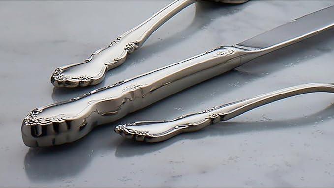 Oneida Silverware Set For 8, Dover 45-Piece Fine Flatware Set with Serving Utensils, Service For 8, 18/10 Stainless Steel, Ornate Pattern, Dishwasher Safe, Knives Spoons & Forks Set (Silver 45 Pieces)