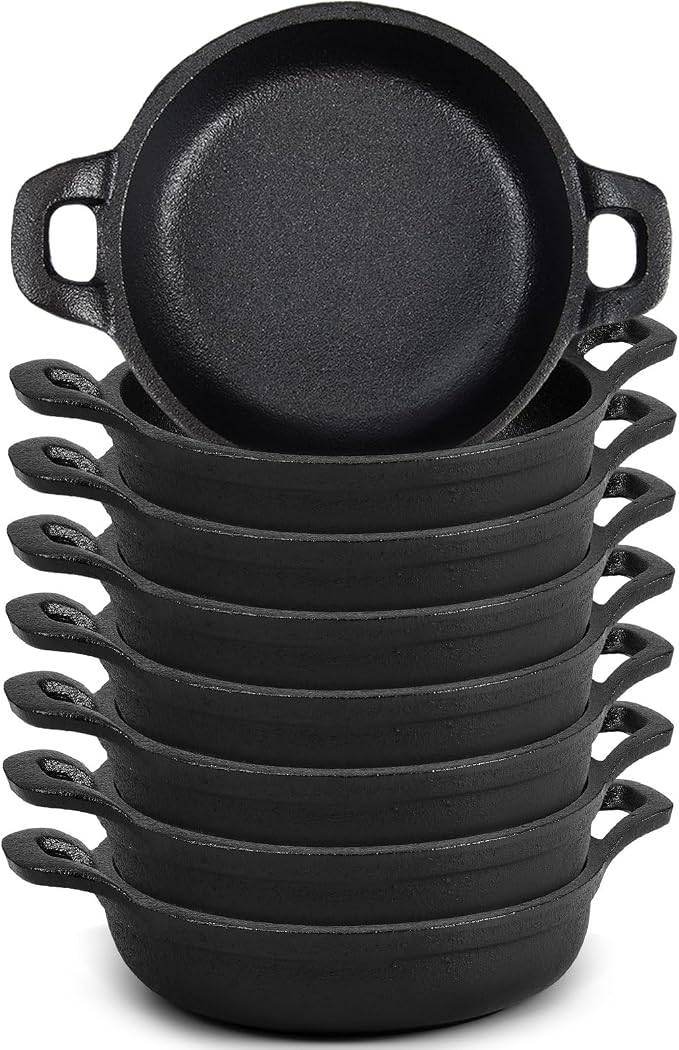 Ziliny 8 Pack Mini Cast Iron Skillets 5 x 5 x 1.3 Inch Pan Ramekin Set | Cast Iron Pan Small Ramekin Set, Black Casserole Dish Cookware Oven Safe, Mini Skillets for Kitchen Indoor Outdoor Picnic