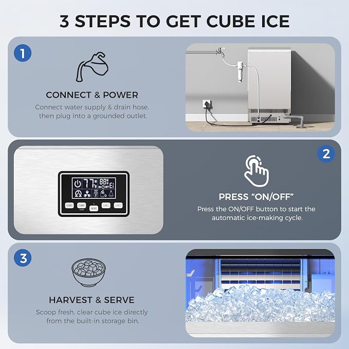 Electactic Commercial Ice Maker Machine,100lbs/24H Stainless Steel Ice Machine,29lbs Storage, Auto Self-Cleaning Freestanding Ice Maker, Ice Machine Freestanding for Bar/Cafe/Restaurant-Brushed Silver