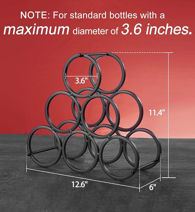 GeLive Small Tabletop Wine Rack 6 Bottles Triangle Freestanding Countertop Wine Bottle Holder Cabinet Pantry Wine Storage Stand Bottle Organizer for Coffee Bar Kitchen, Frosted Iron, Black