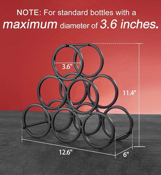 GeLive Small Tabletop Wine Rack 6 Bottles Triangle Freestanding Countertop Wine Bottle Holder Cabinet Pantry Wine Storage Stand Bottle Organizer for Coffee Bar Kitchen, Frosted Iron, Black