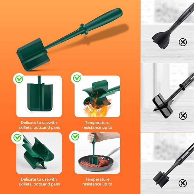 Meat Chopper,Hamburger Chopper,Beef Masher,Heat Resistant Meat Masher Tool for Hamburger Meat,Premium Heat Resistant Meat Chopper Utensil,Nylon Ground Beef Chopper Tool and Meat Fork（Green)…