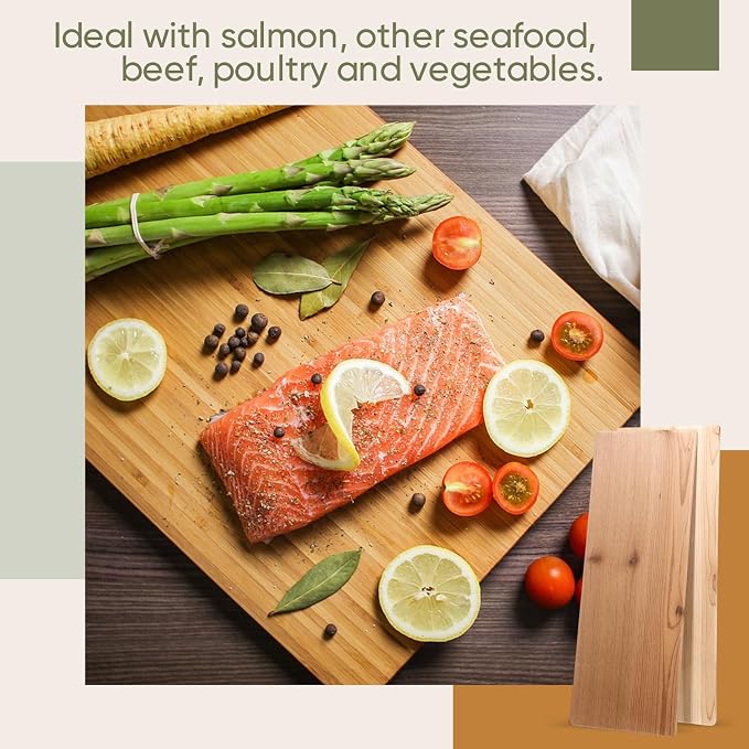 6 Pcs XL XXL Large Rounded Corners Cedar Planks for Grilling Thicker Full Filet of Meat Fish Veggies Adding Smoke and Flavor Soaking Fast for Thanksgiving Christmas
