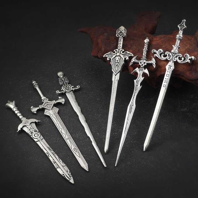 6PCS Gothic Sword Hair Pins for Women, Metal Hair Sticks Set, Fantasy Decorative Hair Pins for Bun Updo, Medieval Renaissance Hair Accessories, Hair Sticks for Long Thick Hair