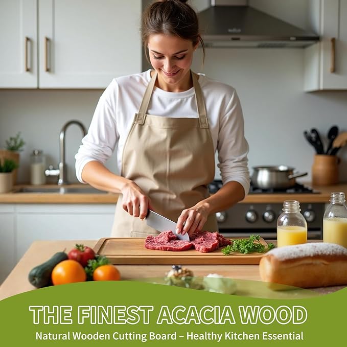 Acacia Wood Cutting Board,Double Sided Wooden Cutting Boards for Kitchen with Deep Juice Grooves,0.8 in Thick Solid Wood Cutting Board Set with Stand for Chopping,Serving Ideal Kitchen Gifts