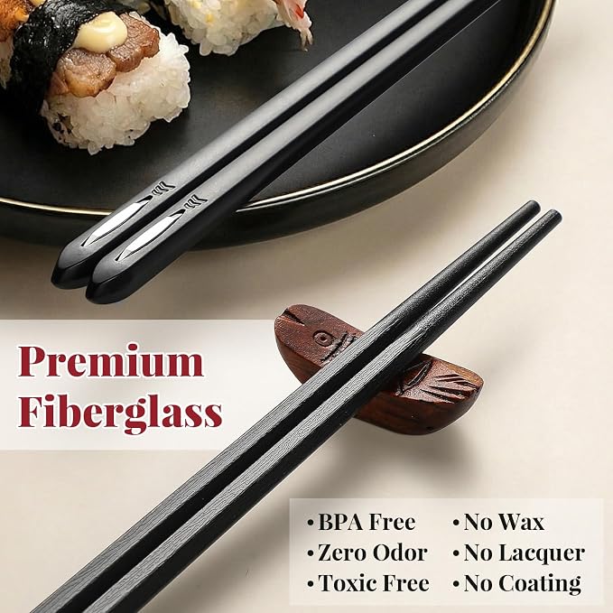 HIWARE 10 Pairs Fiberglass Chopsticks - Reusable Chopsticks Japanese Style Dishwasher Safe, 9 1/2 Inches