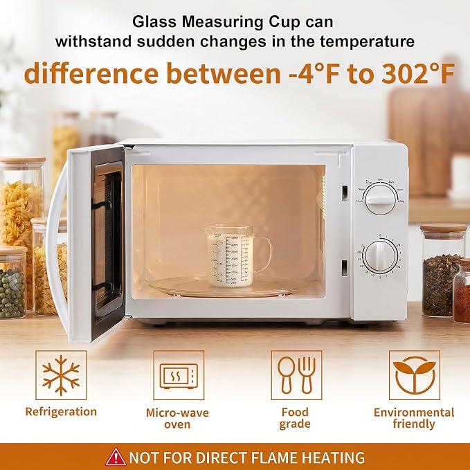 Graduated Glass Measuring Cup With Handle 350ML (12Oz, 1 1/2Cups) | High Borosilicate Liquid Measuring Cup for Baking Cooking Kitchen V-Shaped Spout Glass Measuring Beaker Easy To Read