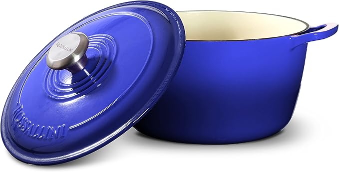Signature Enameled Cast Iron Dutch Oven, Non-Stick Serving Pot with Tight Fitting Lid for Perfect Roasting, Baking, Sauteing, and Bread Making | 10Q (9.5L) - Indigo Blue