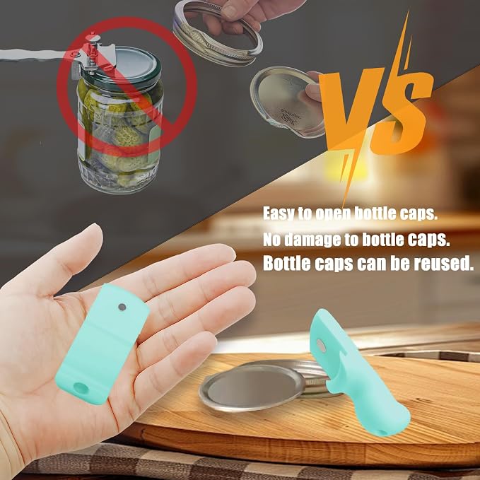 Mason Jar Opener and Canning Tool, Compatible with Mason Jar Lids, Releases Vacuum Seal on Wide Mouth and Regular Mouth, Magnetic Lid Lifter for Canning, Pickling (mint green)