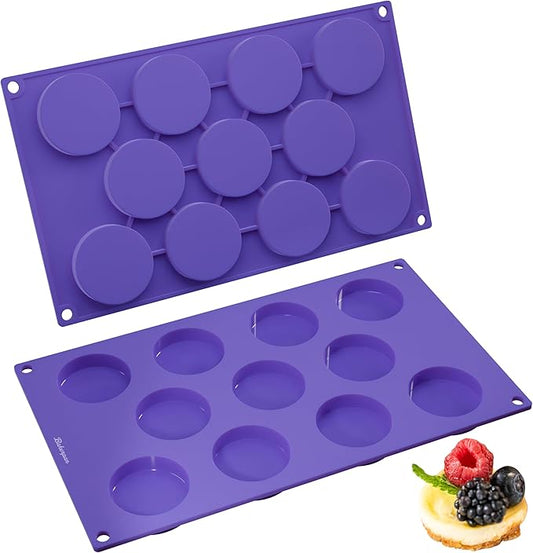 Bakerpan Silicone Mini Muffin Top Pans - Set of 2 - Small Round Molds for Tarts, Cookies, Candy, Chocolate