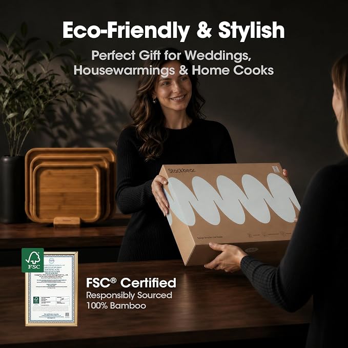 Deep-Carbonized Bamboo Cutting Board, 17 x 12 Inch | FSC-Certified 0.8 IN Bamboo | Extra-Large Space, Sloped Juice Groove, Reversible Serving Side, Sauce Well & Grip Handles