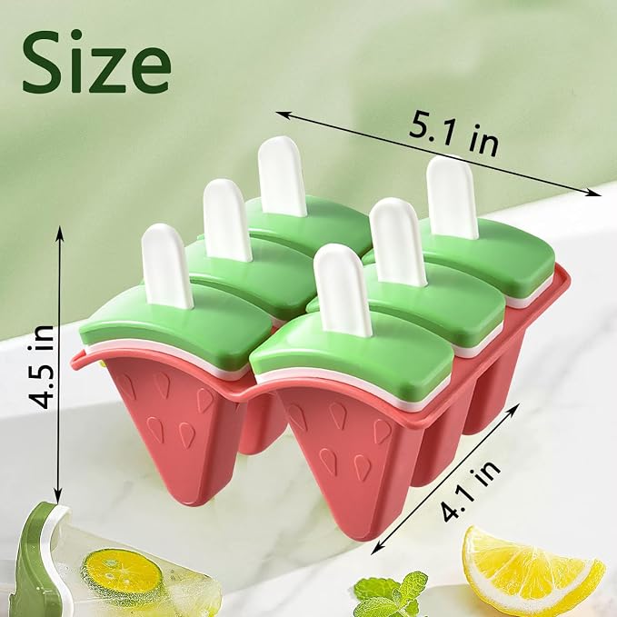 Watermelon Shape Popsicle Molds, Ice Pop Plastic Molds 6 Cavities, Ice Cream Pop Mold, Plastic Popsicles Molds, DIY Ice Pop Molds With Sticks