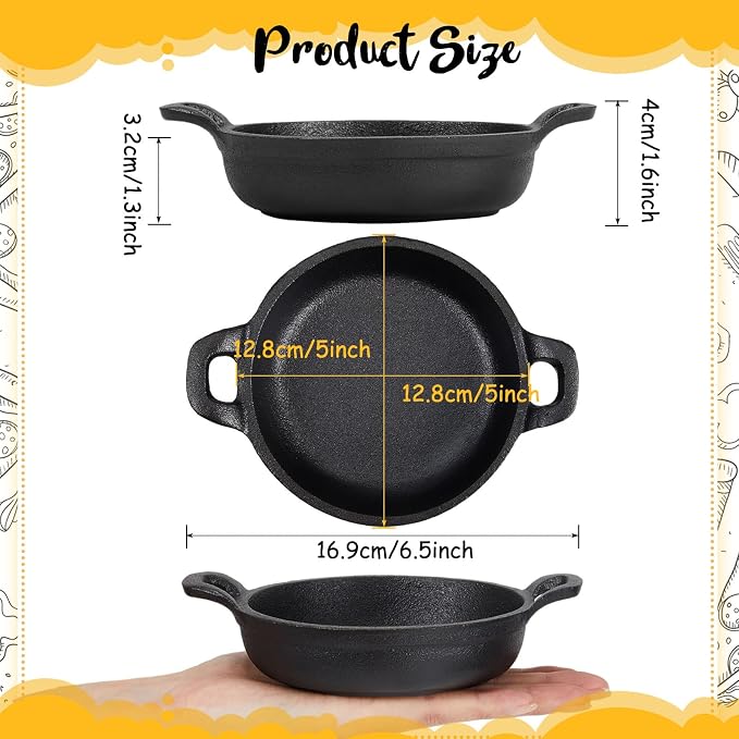 Ziliny 8 Pack Mini Cast Iron Skillets 5 x 5 x 1.3 Inch Pan Ramekin Set | Cast Iron Pan Small Ramekin Set, Black Casserole Dish Cookware Oven Safe, Mini Skillets for Kitchen Indoor Outdoor Picnic