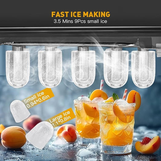 38lbs Per Day Countertop Ice Maker, 9 Ice Cubes in 3.5 Minutes, Self-Cleaning Portable Ice Machine with 2 Bullet Sizes for Kitchen, Camping, RV, and Party