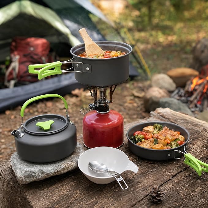 MalloMe Camping Cookware Mess Kit for Backpacking Gear – Camping Cooking Set - Camping Pots and Pans Set - Backpacking Stove/Portable Stove Compatible - Camp Kitchen Equipment Accessories Pot