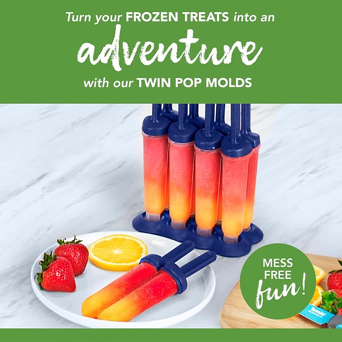 Tovolo Twin Popsicle Mold with Sticks Reusable Ice Pop Molds for Flavored Popsicles Treats Frozen Snacks, Silicone Popsicle Maker with Stand for the Freezer BPA Free Dishwasher Safe (Pack of 24)