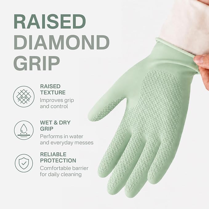 3 Pairs Dishwashing Gloves, Reusable Dish Gloves for Household Cleaning, Waterproof Rubber Dish Washing Glove