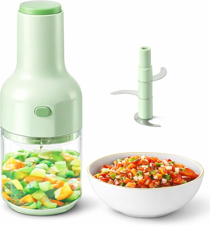 Brieftons Express Small Manual Food Chopper, 2-Cup: Hand Chopper with Container, Push-Down Pump Onion Chopper, Garlic Chopper, Green Veggie Cutter for Salsa, Salad, Coleslaw, Baby Food, Indian Cooking