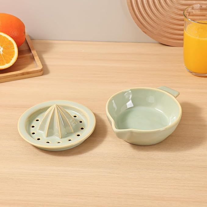 Ceramic Citrus Lemon Orange Juicer Manual Squeezer, Hand Juicer Reamer | Rotation Press with Strainer Lid, Spout, Handle, Dishwasher Safe, Easy to Clean