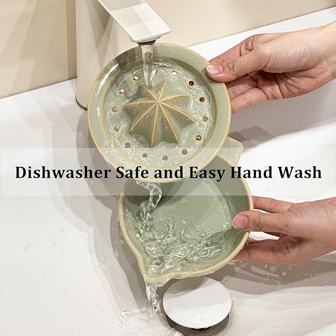 Ceramic Citrus Lemon Orange Juicer Manual Squeezer, Hand Juicer Reamer | Rotation Press with Strainer Lid, Spout, Handle, Dishwasher Safe, Easy to Clean