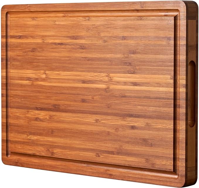 Allsum XL Cutting Board for Kitchen, 20x15" Extra Large, 1" Thick Bamboo Wood Butcher Chopping Block, Cheese Board, Durable Reversible with Juice Grooves and Handles