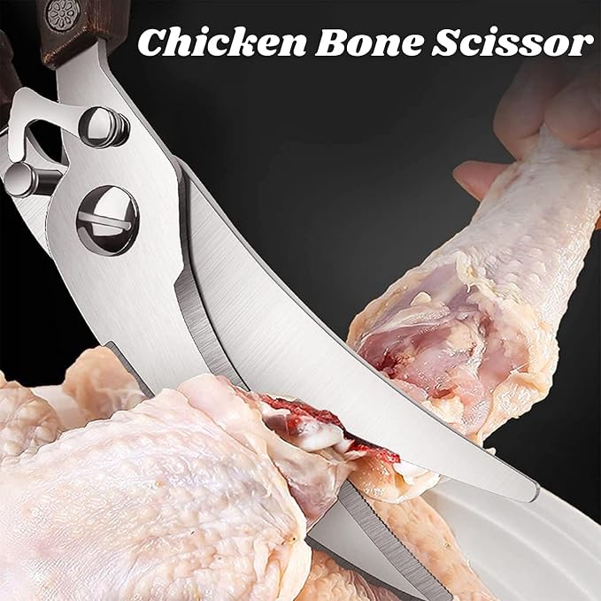 Poultry Shears, Heavy Duty Kitchen Shears with Serrated Edge, No Rust Spring Loaded, Multipurpose Stainless Steel Kitchen Scissors for Chicken, Bone, Meat, Turkey, Fish Thanksgiving Gifts