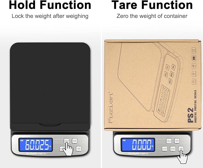 Fuzion Shipping Scale - Digital Postal Scale 88lb x 0.1oz, Flip-up Platform | All-in-1 Postal Scale, Large Display, Hold/Tare/PCS Counting, Easy Calibration, 5 Units, Scale for Packages, Small Business