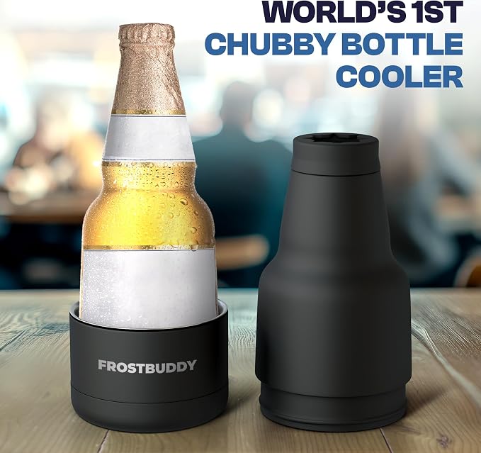 Frost Buddy Chubby Buddy Beer Bottle Cooler - Fits 12 oz Bottles (Black) | 20x colder, cold up to 24 hrs | World-first insulated beer bottle cooler