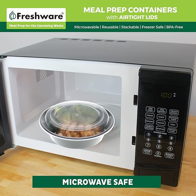 Freshware Meal Prep Bowl Containers [30 Pack] Plastic Bowls with Lids for Soup and Salad, Food Storage Bento Box, BPA Free, Stackable, Lunch Boxes, Microwave/Dishwasher/Freezer Safe (28 oz)