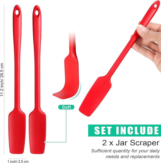 2 Pieces Long Handle Silicone Jar Spatula Kitchen Scraper Spatula Non-Stick Rubber Silicone Scraper for Jars, Smoothies, Blenders Cooking Baking Stirring Mixing (Red)
