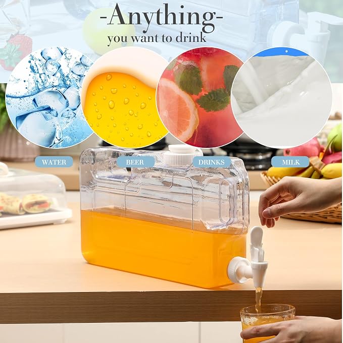 Funnymoom 6 Pcs Drink Water Dispenser for Fridge 1.1 Gallon Beverage Dispenser with Spigot Plastic Reusable Refrigerator Water Dispensers Waters Jug Container for Party Outdoors Camping Hiking Home