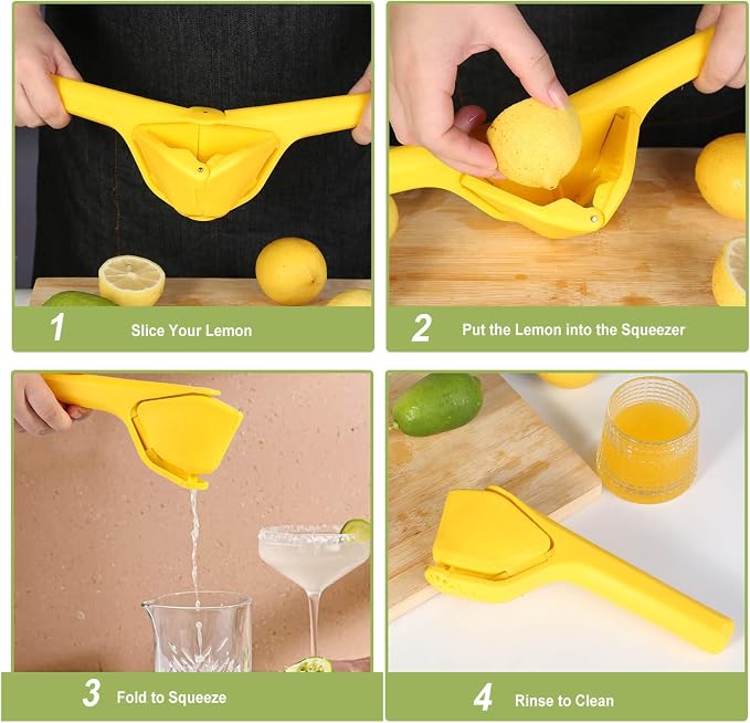 Lemon Squeezer, Effortless Manual Flat Lime Juicer Hand Press | Easy to Make Juice From Lemon, Lime, Citrus, Orange, Fruits, Folds Design For Saving Space Storage