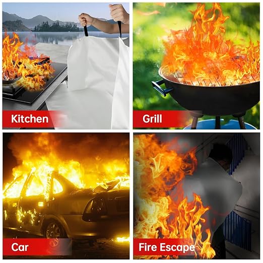 2-Pack Fire Blanket - Large Fiberglass Fire Blanket Fire Suppression Blanket - Fire Blankets Emergency for People - Fire Safety Blanket with Emergency Whistles - Fireblanket for Kitchen, Home