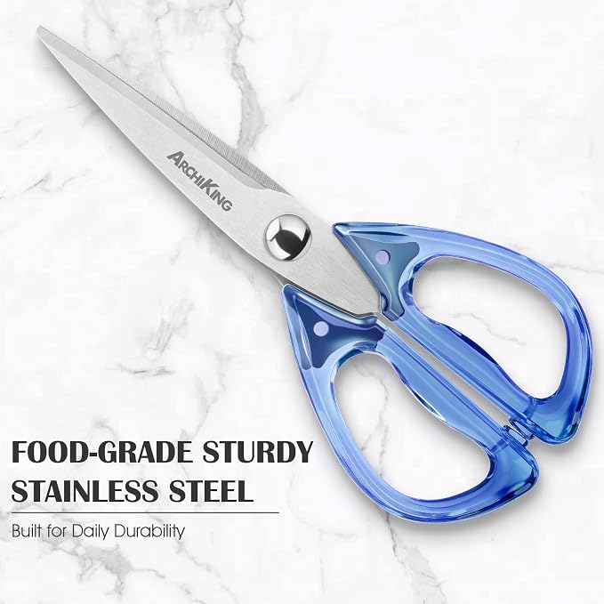 8.0inch Kitchen Shears, Sharp Stainless Steel Meat & Poultry Scissors, Transparent Blue Acrylic Handle, All Purpose Utility Cooking Scissors for Kitchen/BBQ/Home/Office