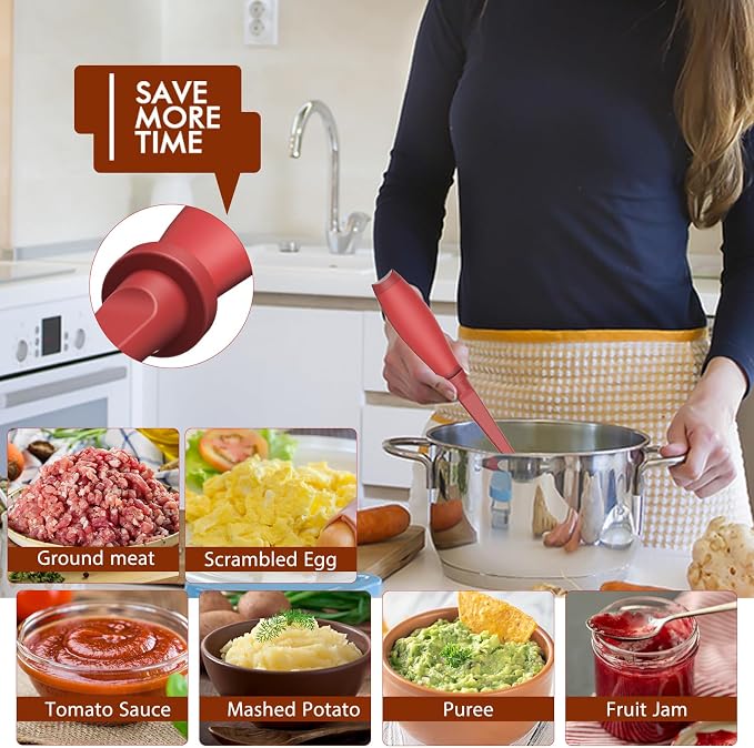 Upgrade Meat Chopper Hamburger Masher Ground Beef Smasher Utensil Mix Tool | Premium Heat Resistant Meat Masher, Nylon Potato Mashers Beef Smasher, Dishwasher Safe Non Stick Mix & Chop Tool Gift-Red