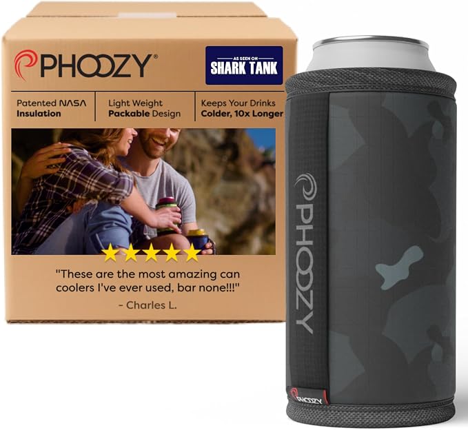 PHOOZY Insulated Can Cooler for Tall 16 oz Cans - Patented Drink Sleeve with NASA-Inspired Technology - Keeps Beer, Soda & Sparkling Water Cold Longer - Lightweight Outdoor Can Holder - Black Camo