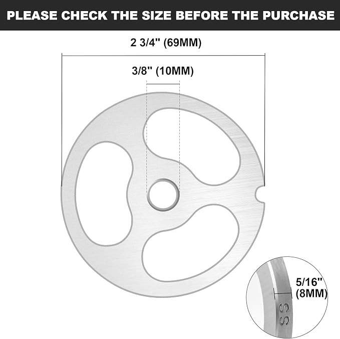 #12 Meat Grinder Plate, 3-Hole Sausage Stuffer & Coarse Grinding | #12 steel, rustproof & durable, 3-hole for fast sausage stuffing, Coarse grind for meat, Easy to clean & maintain.