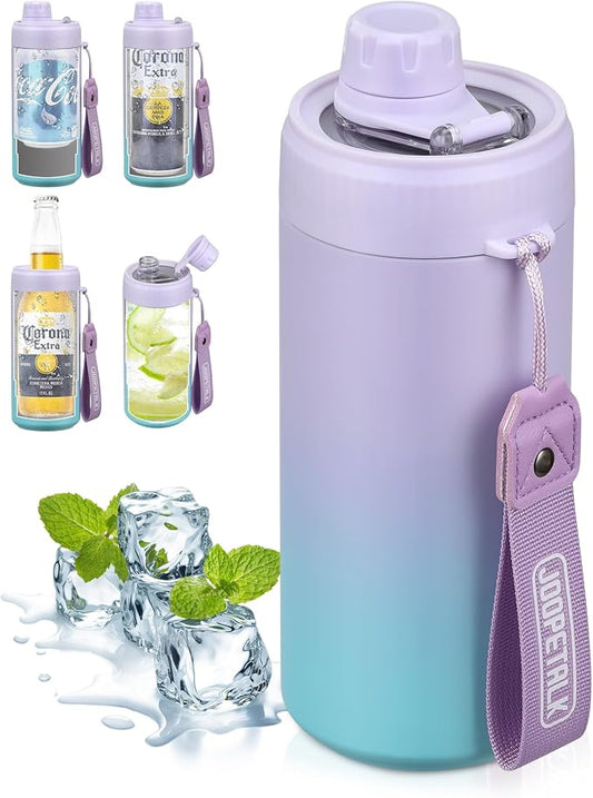 JOOPETALK Universal Can Cooler with Lid Fits All 12oz Cans& Bottles, 100% Leak-Proof Water Bottle, 4-in-1 Insulated Can Cooler for Beer, Soda & Energy Drinks, Dishwasher Safe