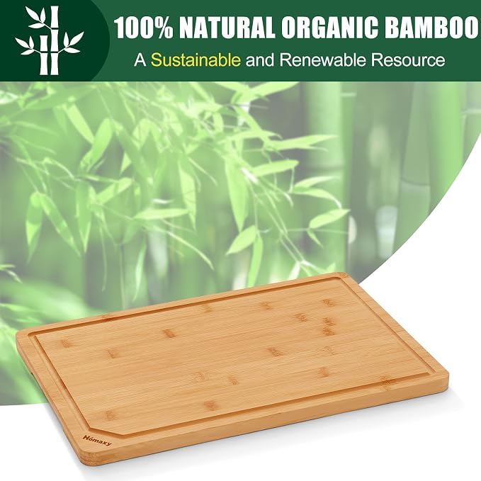 Homaxy Extra Large Organic Bamboo Cutting Boards for Kitchen, 17.5"x12" | Wood XL Cutting Board with Juice Groove and Handles, Charcuterie Butcher Block Serving & Chopping Board, Pre Oiled