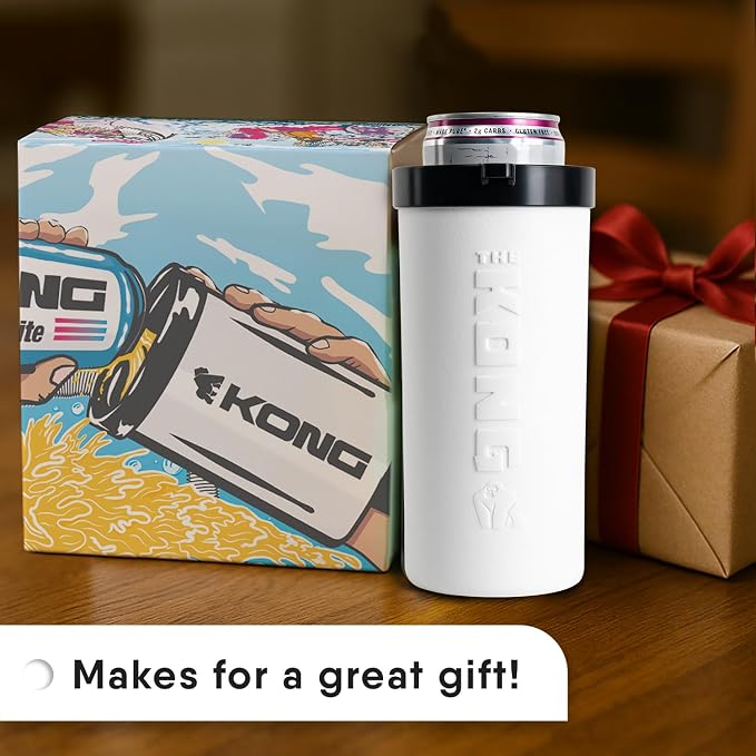 The Kong Skinny Can - Portable Coozie or Bottle Cooler/Cup With Detachable, Expandable, Hose To Funnel Your Drink (White)