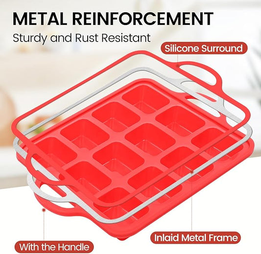 CAKETIME Silicone Mini Loaf Pan, 12 Cavities Metal Reinforced Frame Nonstick Food Grade for Baking Mini Bread, Brownie, Cornbread, Cheesecake and Chocolate (2 Pack)