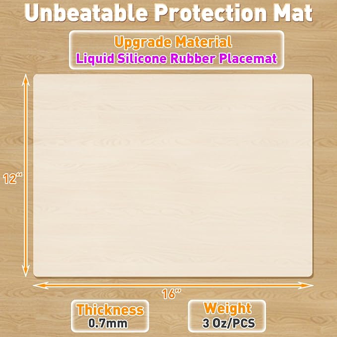Silicone Placemat Set of 4,Heat Resistant Non-Slip Silicone Mat for Dining Table and Kitchen,Waterproof Wipeable Easy Clean Upgrade Table Mat 15.8"x11.8" Ultra-Thin Semi-Transparent(White)